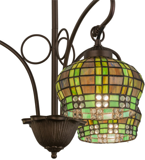 Meyda Lighting Jeweled Basket 26" 3-Light Mahogany Bronze Chandelier With Multi-Colored Shade Glass
