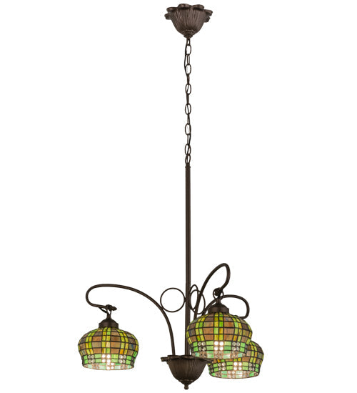 Meyda Lighting Jeweled Basket 26" 3-Light Mahogany Bronze Chandelier With Multi-Colored Shade Glass
