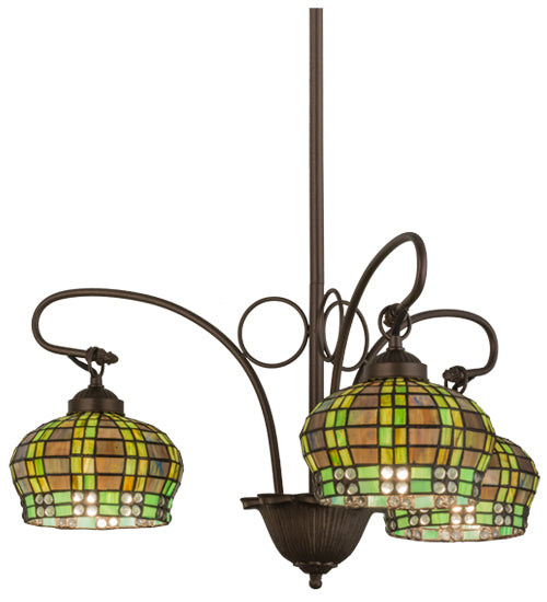 Meyda Lighting Jeweled Basket 26" 3-Light Mahogany Bronze Chandelier With Multi-Colored Shade Glass