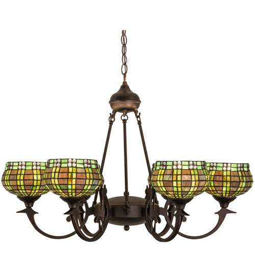 Meyda Lighting Jeweled Basket 32" 6-Light Mahogany Bronze Chandelier With Multi-Colored Shade Glass