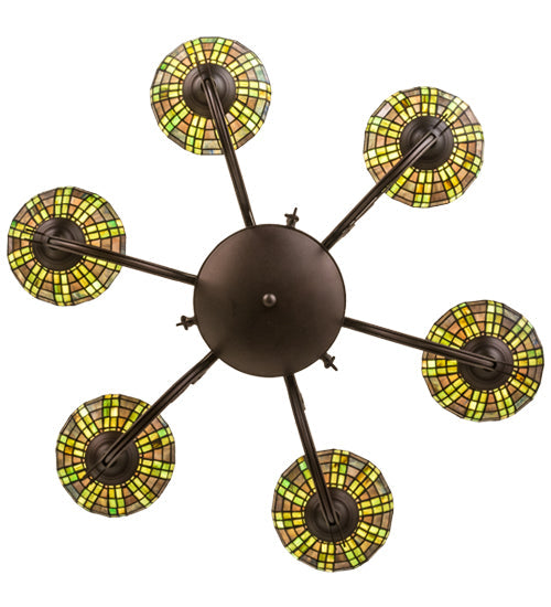Meyda Lighting Jeweled Basket 32" 6-Light Mahogany Bronze Chandelier With Multi-Colored Shade Glass
