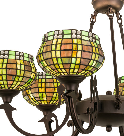 Meyda Lighting Jeweled Basket 32" 6-Light Mahogany Bronze Chandelier With Multi-Colored Shade Glass