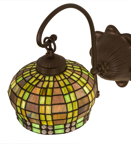 Meyda Lighting Jeweled Basket 7" Mahogany Bronze Wall Sconce With Multi-Colored Shade Glass