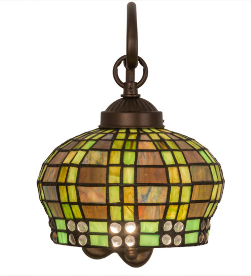 Meyda Lighting Jeweled Basket 7" Mahogany Bronze Wall Sconce With Multi-Colored Shade Glass