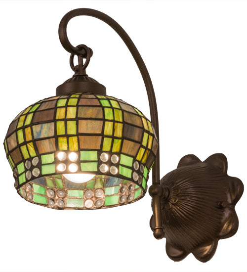 Meyda Lighting Jeweled Basket 7" Mahogany Bronze Wall Sconce With Multi-Colored Shade Glass