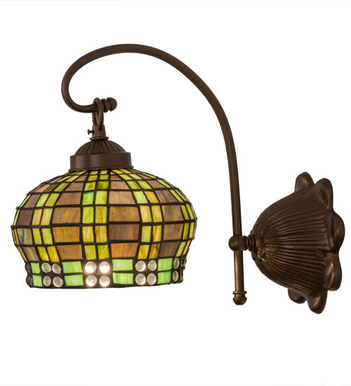 Meyda Lighting Jeweled Basket 7" Mahogany Bronze Wall Sconce With Multi-Colored Shade Glass