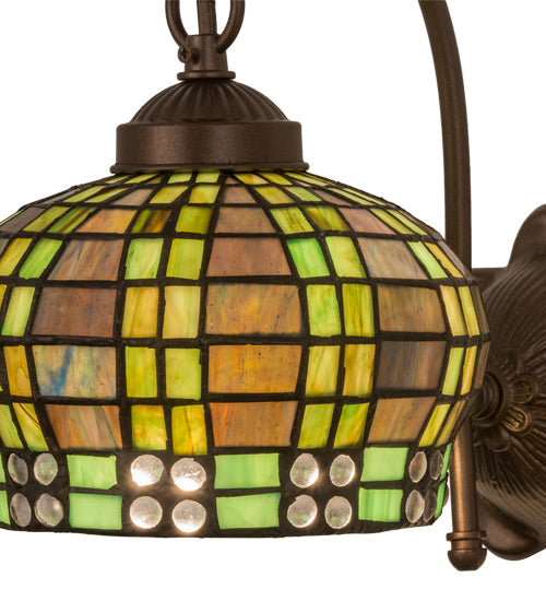 Meyda Lighting Jeweled Basket 7" Mahogany Bronze Wall Sconce With Multi-Colored Shade Glass