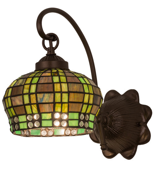 Meyda Lighting Jeweled Basket 7" Mahogany Bronze Wall Sconce With Multi-Colored Shade Glass