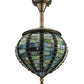 Meyda Lighting Jeweled Beehive 13" Antique Brass Pendant Light With Green Stained Shade Glass