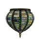 Meyda Lighting Jeweled Beehive 13" Antique Brass Pendant Light With Green Stained Shade Glass