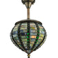 Meyda Lighting Jeweled Beehive 13" Antique Brass Pendant Light With Green Stained Shade Glass