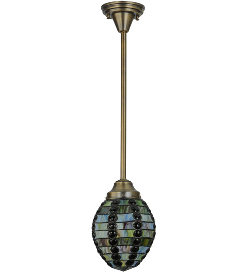 Meyda Lighting Jeweled Beehive 8" Antique Brass Mini Pendant Light With Multi-Colored Shade Glass
