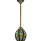 Meyda Lighting Jeweled Beehive 8" Antique Brass Mini Pendant Light With Multi-Colored Shade Glass