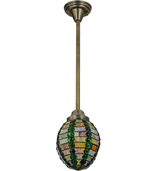 Meyda Lighting Jeweled Beehive 8" Antique Brass Mini Pendant Light With Multi-Colored Shade Glass