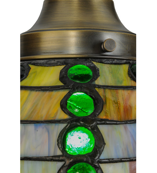 Meyda Lighting Jeweled Beehive 8" Antique Brass Mini Pendant Light With Multi-Colored Shade Glass