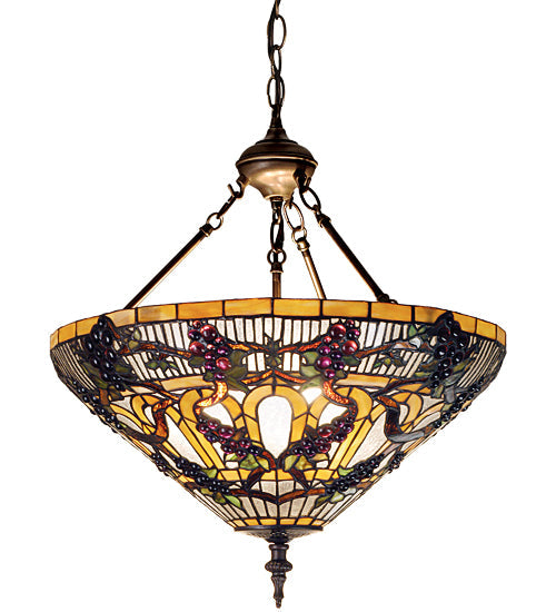 Meyda Lighting Jeweled Grape 20" 3-Light Mahogany Bronze Inverted Pendant Light With Multi-Colored Stained Shade Glass