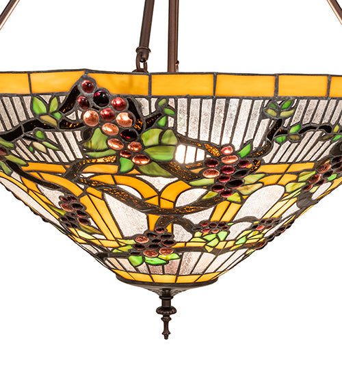 Meyda Lighting Jeweled Grape 24" 3-Light Mahogany Bronze Inverted Pendant Light With Multi-Colored Stained Shade Glass