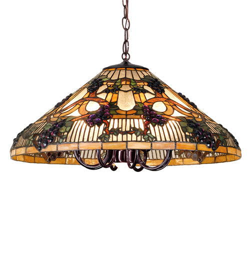 Meyda Lighting Jeweled Grape 24" 9-Light Mahogany Bronze Pendant Light With Multi-Colored Stained Shade Glass