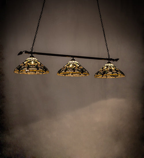 Meyda Lighting Jeweled Grape 72" 3-Light Timeless Bronze Island Pendant Light With Multi-Colored Shade Glass