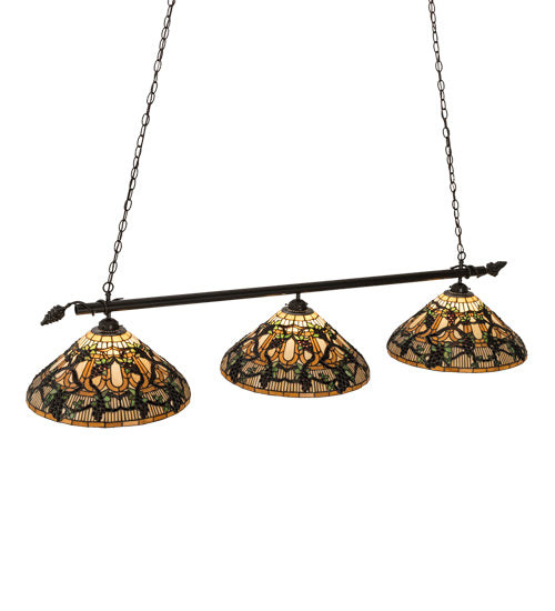 Meyda Lighting Jeweled Grape 72" 3-Light Timeless Bronze Island Pendant Light With Multi-Colored Shade Glass