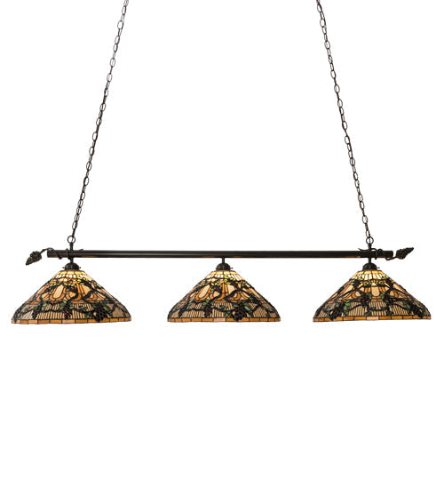 Meyda Lighting Jeweled Grape 72" 3-Light Timeless Bronze Island Pendant Light With Multi-Colored Shade Glass