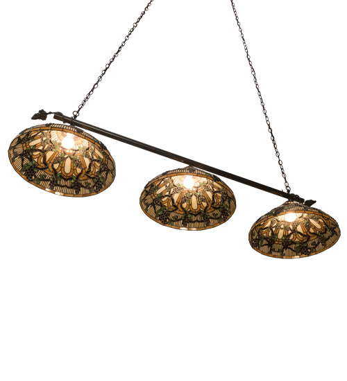 Meyda Lighting Jeweled Grape 72" 3-Light Timeless Bronze Island Pendant Light With Multi-Colored Shade Glass