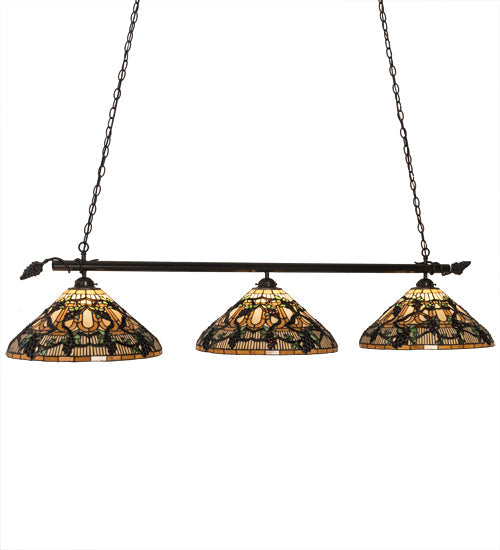 Meyda Lighting Jeweled Grape 72" 3-Light Timeless Bronze Island Pendant Light With Multi-Colored Shade Glass