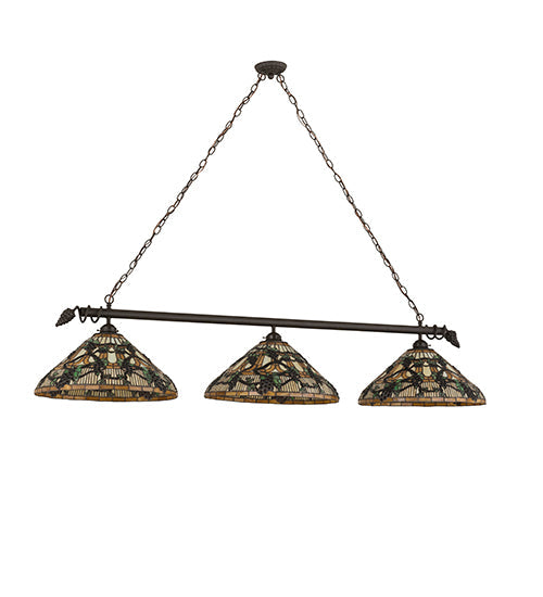 Meyda Lighting Jeweled Grape 73" 3-Light Oil Rubbed Bronze Island Pendant Light With Multi-Colored Shade Glass