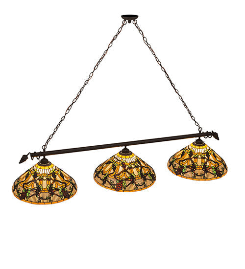 Meyda Lighting Jeweled Grape 73" 3-Light Oil Rubbed Bronze Island Pendant Light With Multi-Colored Shade Glass