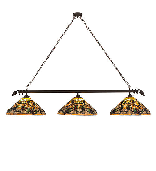 Meyda Lighting Jeweled Grape 73" 3-Light Oil Rubbed Bronze Island Pendant Light With Multi-Colored Shade Glass