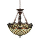 Meyda Lighting Jeweled Katherine 18" 3-Light Mahogany Bronze Inverted Pendant Light With Red and Amber Shade Glass