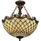 Meyda Lighting Jeweled Katherine 18" 3-Light Mahogany Bronze Inverted Pendant Light With Red and Amber Shade Glass