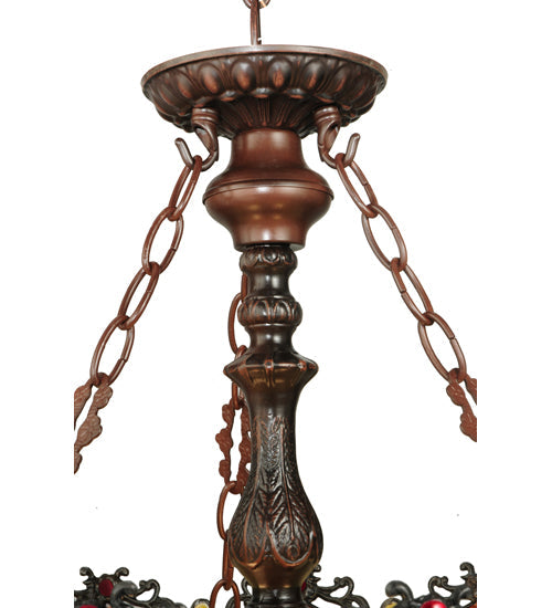 Meyda Lighting Jeweled Katherine 18" 3-Light Mahogany Bronze Inverted Pendant Light With Red and Amber Shade Glass