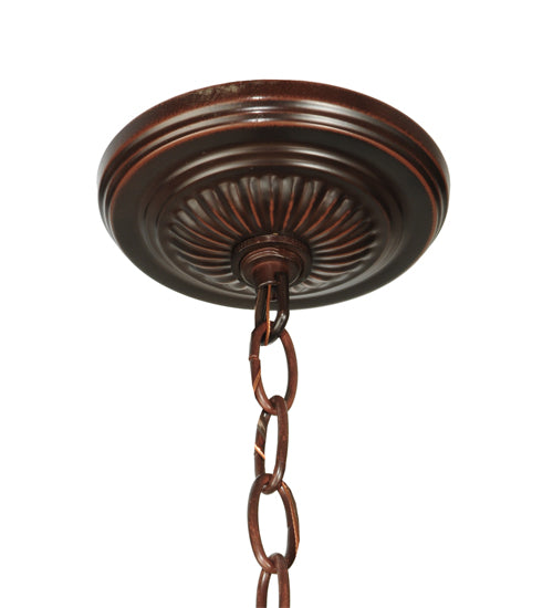 Meyda Lighting Jeweled Katherine 18" 3-Light Mahogany Bronze Inverted Pendant Light With Red and Amber Shade Glass