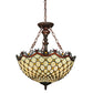Meyda Lighting Jeweled Katherine 18" 3-Light Mahogany Bronze Inverted Pendant Light With Red and Amber Shade Glass