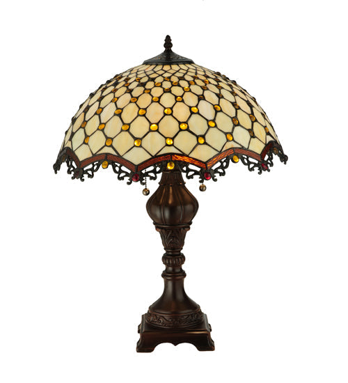 Meyda Lighting Jeweled Katherine 24" 2-Light Mahogany Bronze Table Lamp With Amber Shade Glass