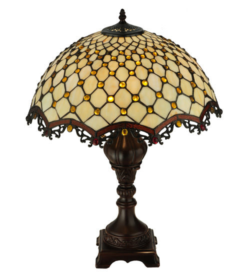 Meyda Lighting Jeweled Katherine 24" 2-Light Mahogany Bronze Table Lamp With Amber Shade Glass