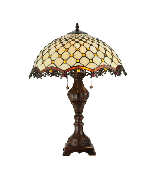 Meyda Lighting Jeweled Katherine 24" 2-Light Mahogany Bronze Table Lamp With Amber Shade Glass