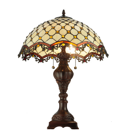 Meyda Lighting Jeweled Katherine 24" 2-Light Mahogany Bronze Table Lamp With Amber Shade Glass