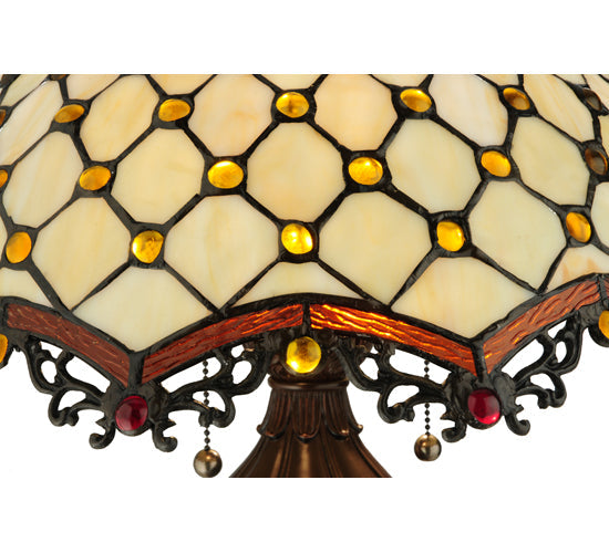 Meyda Lighting Jeweled Katherine 24" 2-Light Mahogany Bronze Table Lamp With Amber Shade Glass