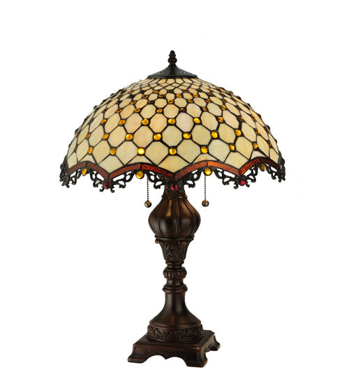 Meyda Lighting Jeweled Katherine 24" 2-Light Mahogany Bronze Table Lamp With Amber Shade Glass