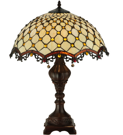 Meyda Lighting Jeweled Katherine 24" 2-Light Mahogany Bronze Table Lamp With Amber Shade Glass