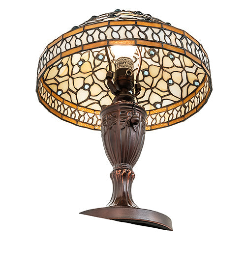 Meyda Lighting Jeweled Quatrefoil 18" Mahogany Bronze Table Lamp With Multi-Colored Shade Glass
