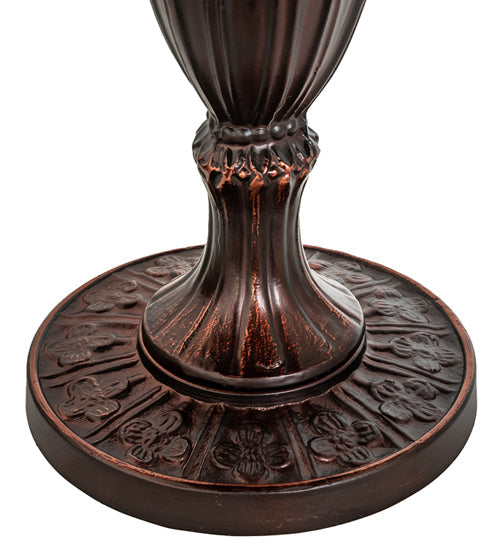 Meyda Lighting Jeweled Quatrefoil 18" Mahogany Bronze Table Lamp With Multi-Colored Shade Glass