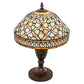 Meyda Lighting Jeweled Quatrefoil 18" Mahogany Bronze Table Lamp With Multi-Colored Shade Glass