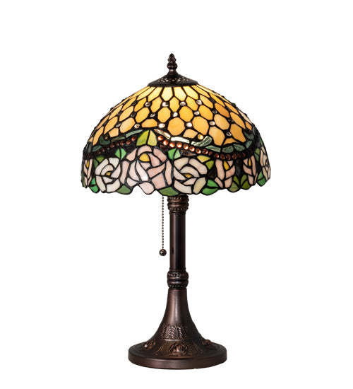 Meyda Lighting Jeweled Rose 19" Mahogany Bronze Table Lamp With Multi-Colored Shade Glass