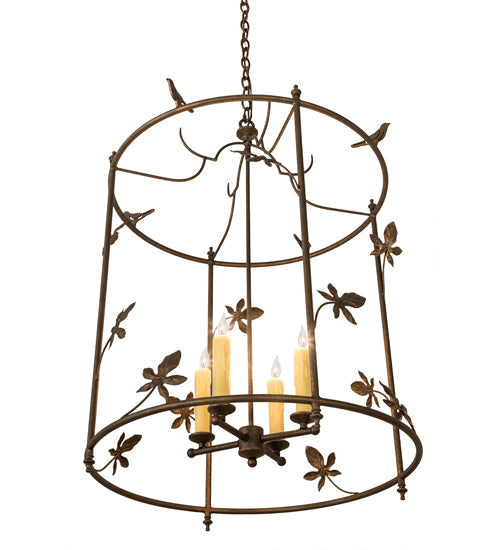 Meyda Lighting Jillian 197693 25" 4-Light Gilded Tobacco Pendant Light With Ivory Faux Candlelight