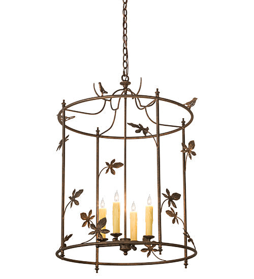 Meyda Lighting Jillian 197693 25" 4-Light Gilded Tobacco Pendant Light With Ivory Faux Candlelight