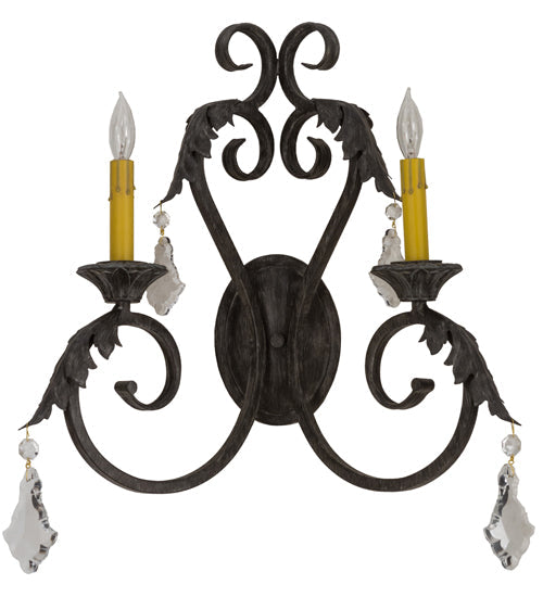 Meyda Lighting Josephine 19" 2-Light Antique Iron Gate Wall Sconce With Amber Faux Candlelight