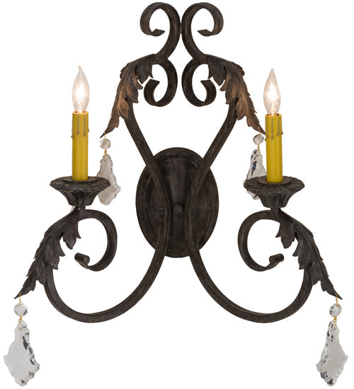 Meyda Lighting Josephine 19" 2-Light Antique Iron Gate Wall Sconce With Amber Faux Candlelight